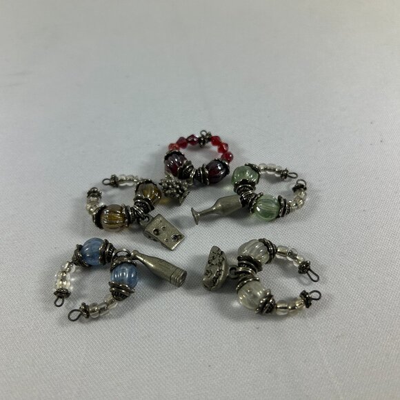 Lot 5 Multicolored Beaded Wine Charms Silver Tone Cheese Wedge Grapes Bottle - Picture 6 of 12